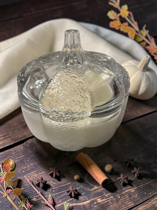 White Pumpkin Clear Glass Candle