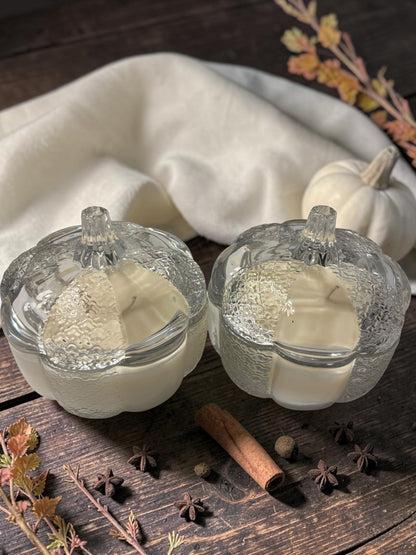 White Pumpkin Clear Glass Candle