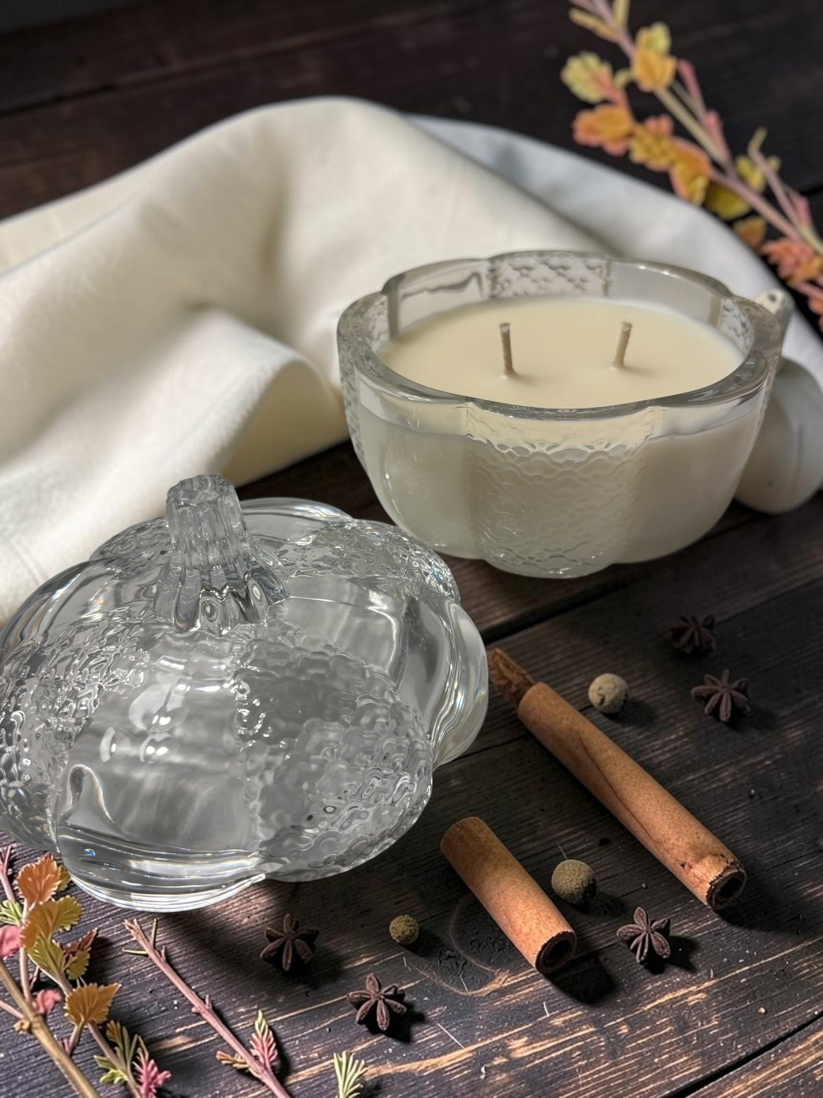 White Pumpkin Clear Glass Candle