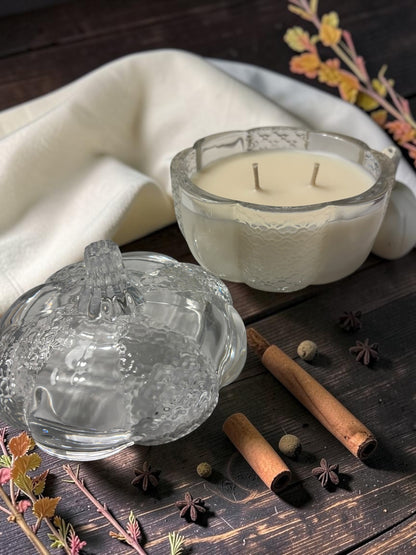White Pumpkin Clear Glass Candle