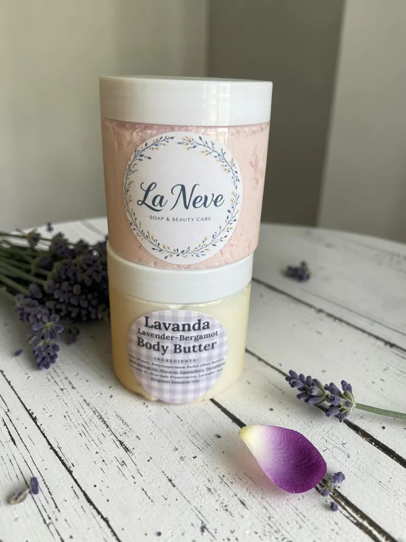 La Neve Bundle: Rose, Lavender, Sandalwood Soaps, Body Butter, Scrub