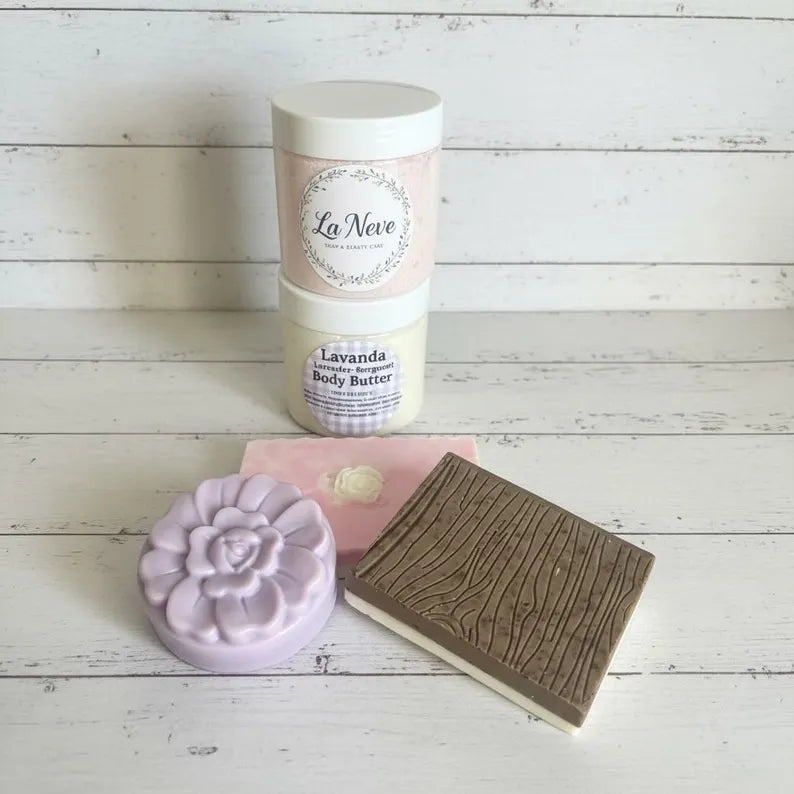 La Neve Bundle: Rose, Lavender, Sandalwood Soaps, Body Butter, Scrub