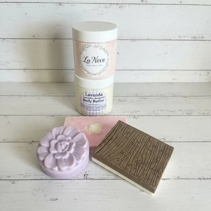 La Neve Bundle: Rose, Lavender, Sandalwood Soaps, Body Butter, Scrub